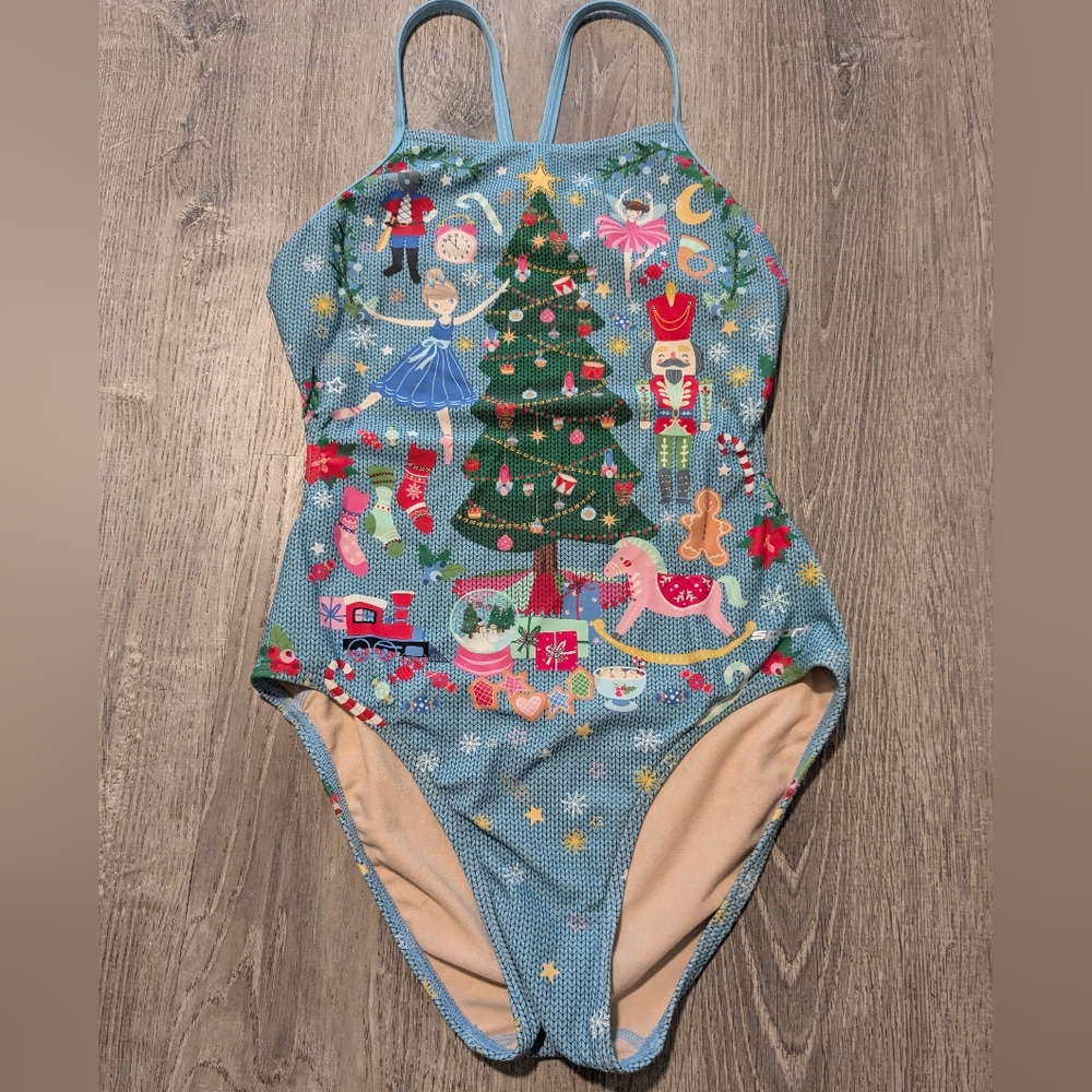 Holiday-Themed Blue Women's One-Piece Swimsuit